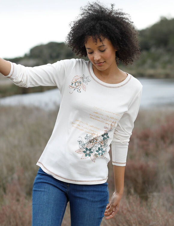 T shirt manches longues imprimé fleuri (écru / noisette) T shirt manches longues imprimé fleuri (écru / noisette)